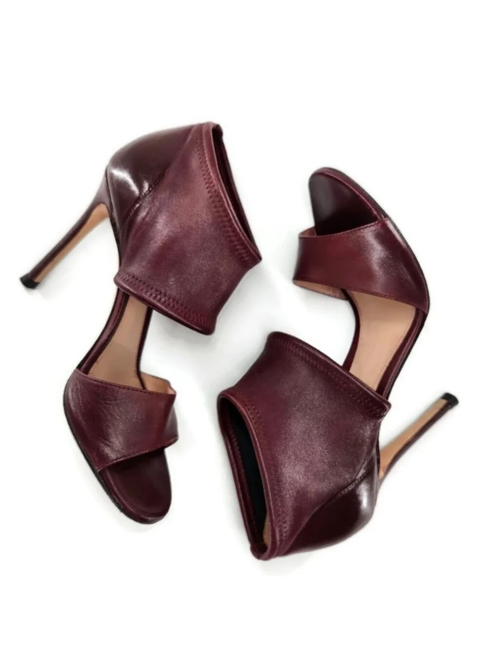 Gianvito Rossi Milano Burgundy Leather Ankle Cuff Open-Toe High Heel Sandals